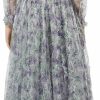 Women's Bohemian Dress Floral Print Net Yarn Ruffles Nail Bead Maxi Casual Party Dress