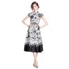 Women's Summer Autumn Elegant Flower Shirt Short Sleeve Belt Office Long Floral Print Midi Dress