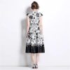 Women's Summer Autumn Elegant Flower Shirt Short Sleeve Belt Office Long Floral Print Midi Dress