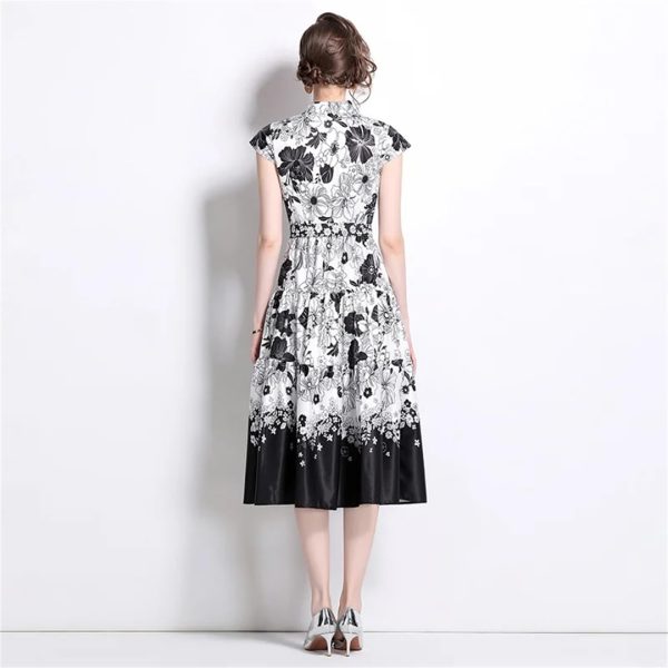 Women's Summer Autumn Elegant Flower Shirt Short Sleeve Belt Office Long Floral Print Midi Dress