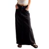 Women Vintage Denim Skirt High Waist A Line Long Wrap Hip Skirt Button Casual