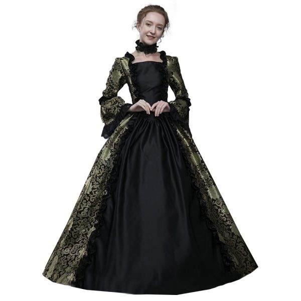 18th Century Women's Rococo Ball Gown Renaissance Floral Jacquard Long Gothic Victorian Dress Masquerade Party Costumes