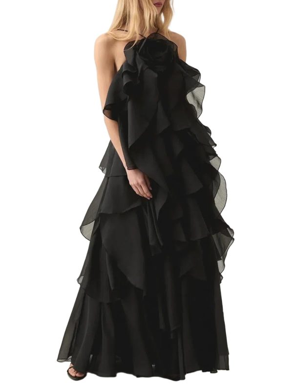 Women Sexy Spliced Ruffles Backless Loose Strapless Sleeveless Patchwork Flowers Long Dress