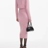 Women's Slimming Spliced Button Skirt Set - Round Neck Sleeve Top & High Waist Skirt Set