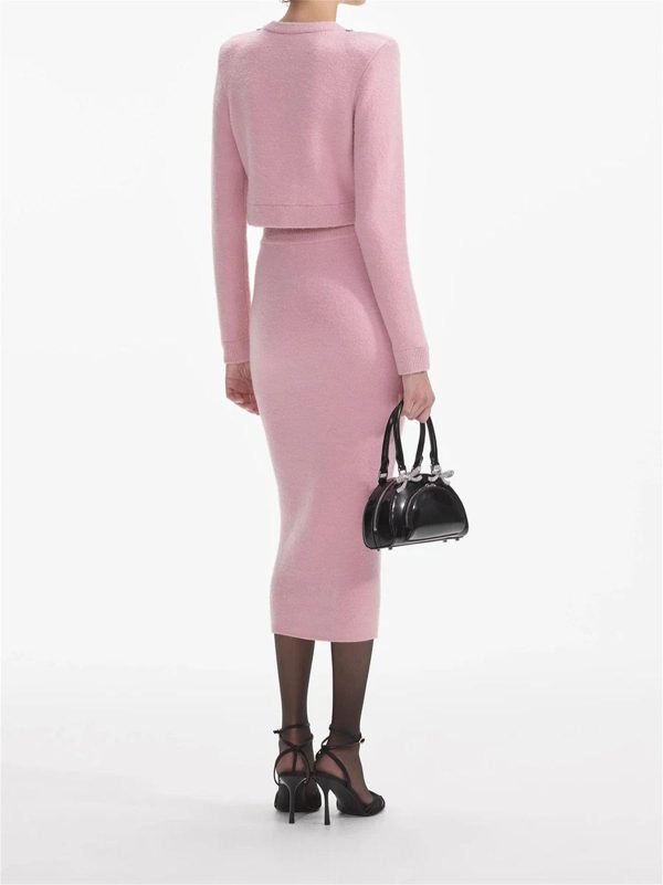 Women's Slimming Spliced Button Skirt Set - Round Neck Sleeve Top & High Waist Skirt Set