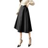 Women's High Waist A-Line Skirt with Belt Office Work OL Big Swing Midi Skirts