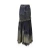 Women High Waist Spliced Button Streetwear Long Skirts Patchwork Tassel Elegant Denim Skirts
