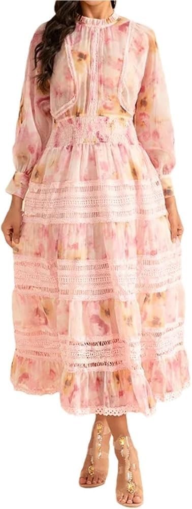 Women's Vintage Floral Print Maxi Dress High Waist Casual Beach Vacation Party Dresses