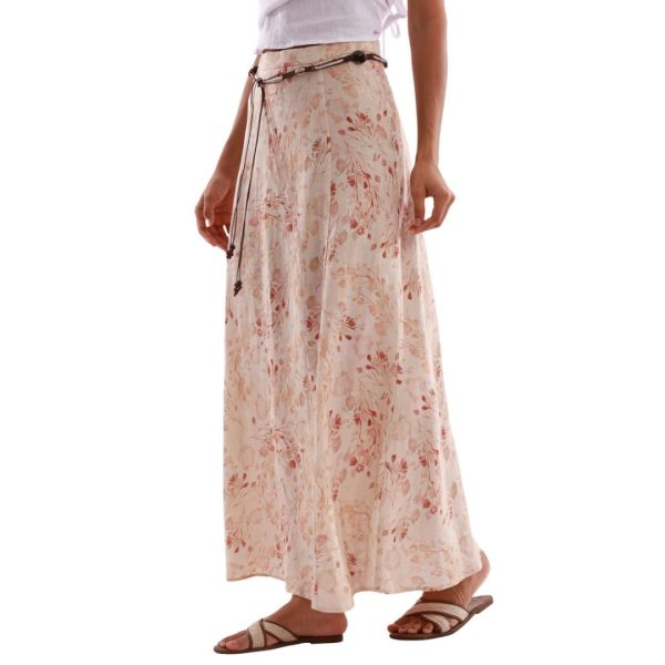 Women's 100% Linen A-line Maxi Skirt with Matching Belt Summer Casual