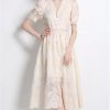 Womens Embroidered Lace Patchwork Maxi Skirt Party Evening Gown A-Line Vintage Elegant Formal Wedding Dresses