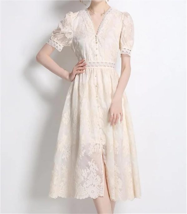 Womens Embroidered Lace Patchwork Maxi Skirt Party Evening Gown A-Line Vintage Elegant Formal Wedding Dresses