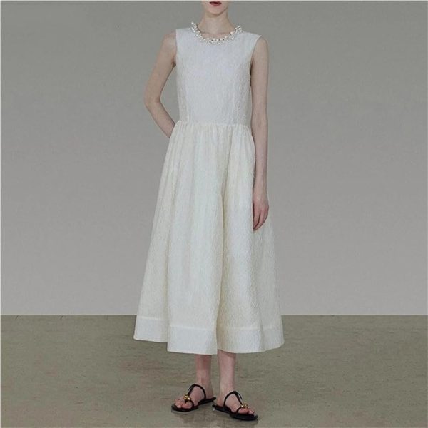 Women Elegant Dresses Vintage Classic Pearl Slim Fit Long Evening Formal Dress