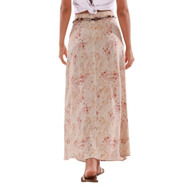 Women's 100% Linen A-line Maxi Skirt with Matching Belt Summer Casual