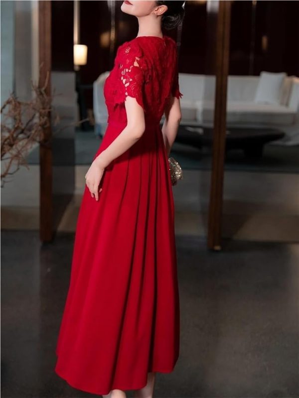 Women's Summer Lace Patchwork Dress Chic One Piece A-Line Holiday Vacation Party Midi Dresses
