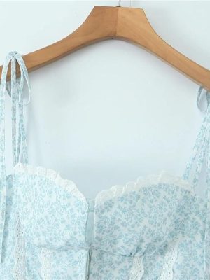 Women Slim Fit Sexy Corset Style Midi Dress Floral Covered Hook Button Spliced Lace Low Waist Party A-Line Long Sling Dress