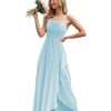 Women's Bridesmaid Dresses 2025 with Slit Spaghetti Straps Formal Party Gowns A Line Maxi Dress PU162