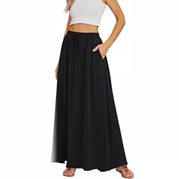 Women Floral Print Long Skirts Bohemian Style Holiday Elastic Waist Drawstring Large Swing A-Line Skirt
