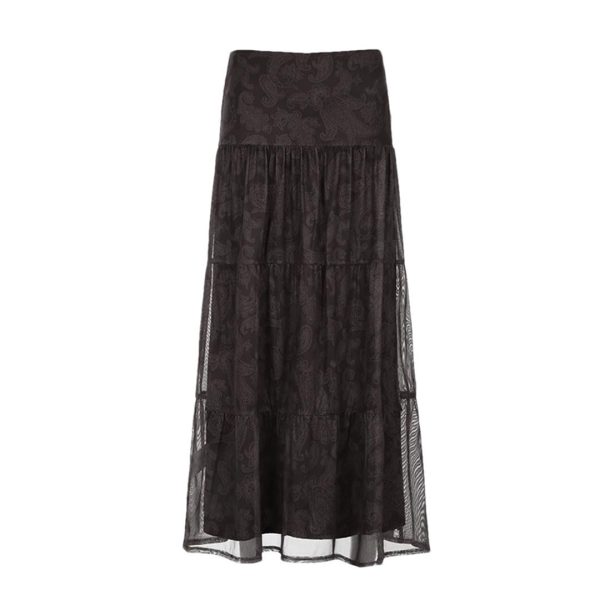 Women Mesh A-Line Long Skirt Vintage Y2K High Waist Loose Elegant Fairy Maxi Skirts