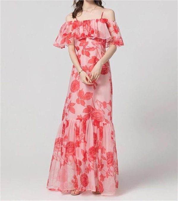 Women's Boho Floral Summer Suspender Dresses High Waist Beach Holiday Maxi Party Dress