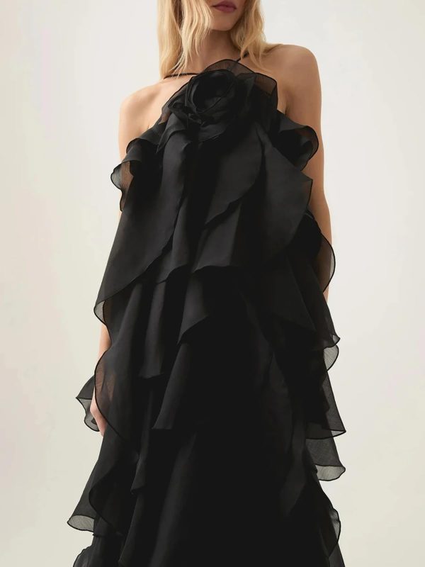 Women Sexy Spliced Ruffles Backless Loose Strapless Sleeveless Patchwork Flowers Long Dress
