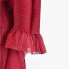 Women's Party Dress Maxi Ruffles Pleated Round Neck Flare Sleeves Solid Lace Up Dress
