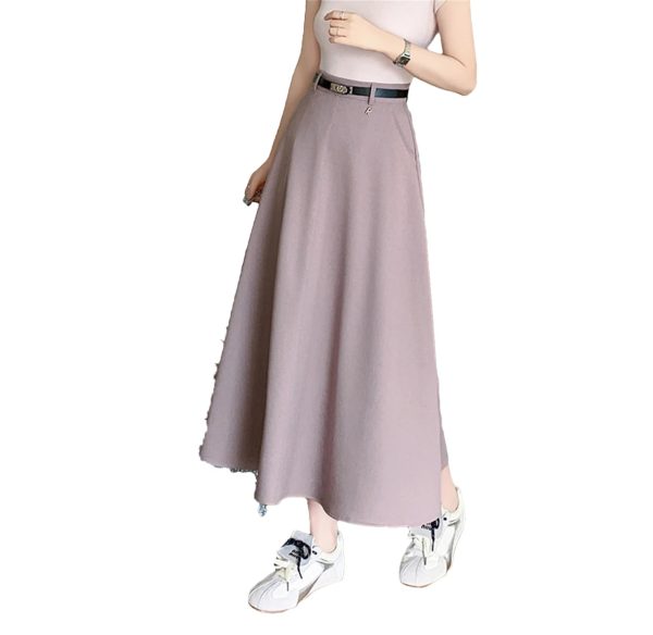 Women's Summer Long Skirt with Belt High Waist Elegant Office OL Big Swing Midi A-Line Skirts
