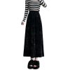 Womens Fleece A-Line Long Skirts Elegant Solid Color High Waist Mid Length Skirts