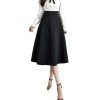 Women Knee Length Grace Loose High Waist Office Work OL Midi A-Line Skirt