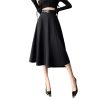 Women's Elegant Office OL Loose A-Line Skirt with Belt Big Swing Midi Skirts