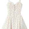 Floral Print Lace Patchwork Mini Dress Women Slim Fit Backless Short Summer Skirt for Casual Party Outfits