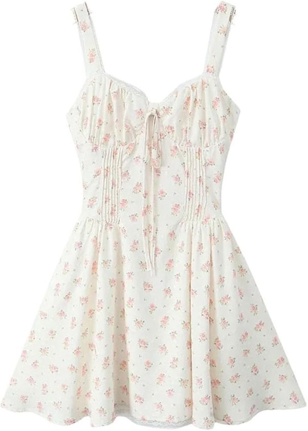 Floral Print Lace Patchwork Mini Dress Women Slim Fit Backless Short Summer Skirt for Casual Party Outfits