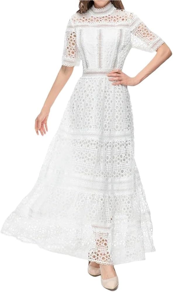 Casual Elegant Vintage Women's Net Yarn DressSequined Tassel Cascading Ruffle Dress Summer Maxi Party Ball Evening Gown