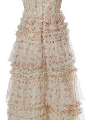 Women's Bohemian Casual Floral Print Dress Cascading Ruffle Net Yarn Sleeveless Summer Beach Dresses