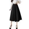 Women's A-Line Skirt with Belt High Waist Loose Office OL Big Swing Midi Skirts