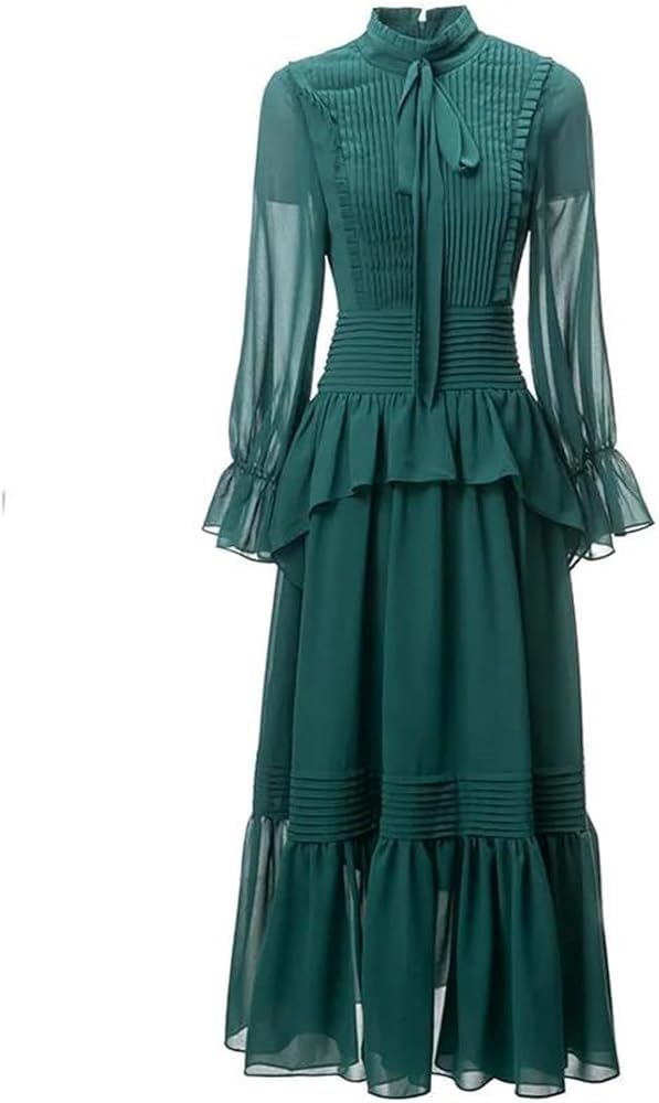 Women's Bohemian Holiday Party Dress Stand Collar Long Sleeve Ruffled Casual Elegant Maxi Dresses
