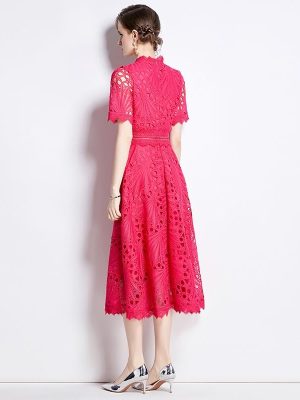 Womens Summer Lace Dress Floral Embroidery Unique Boho Chic Maxi Wedding Guest Dress