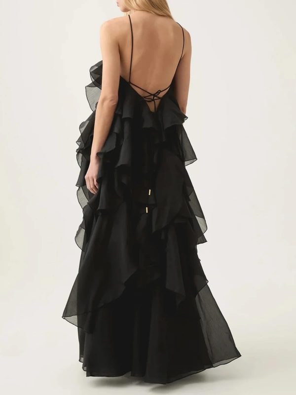 Women Sexy Spliced Ruffles Backless Loose Strapless Sleeveless Patchwork Flowers Long Dress