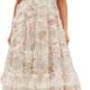 Women's Floral Printed Mesh Dress Round Neck High Waist Layer Tiered Maxi Beach Party Dresses
