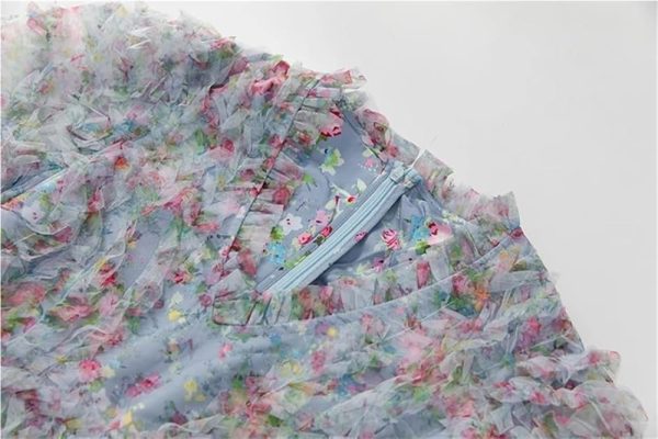 Women's Boho Floral A-Line Dress V-Neck Short Sleeve Net Yarn Cascading Ruffle Summer Beach Dresses