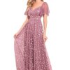 Long Tulle Evening Gowns A Line Floral Appliques Formal Dresses for Women FBAMO04