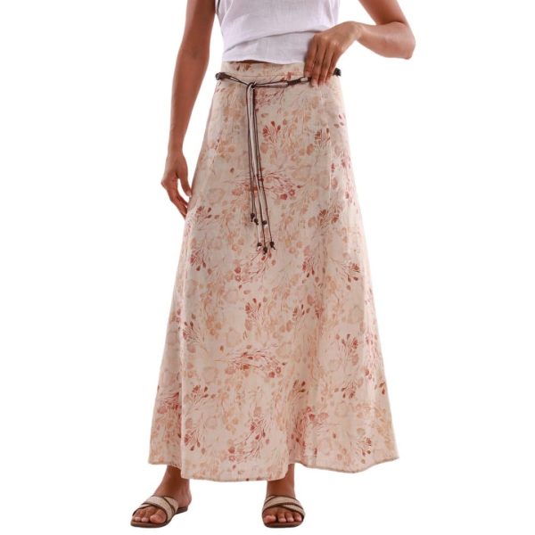 Women's 100% Linen A-line Maxi Skirt with Matching Belt Summer Casual
