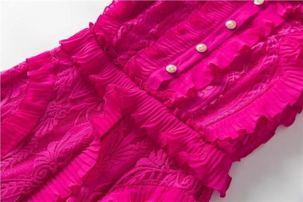 Women's Summer Sleeveless Midi Prom Dress Lace Ruffles Patchwork Party A-Line Party Evening Dresses