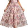 Women's Boho Floral Print Dress Net Yarn Cascading Ruffle Beach Party Summer Vacation Maxi Dresses