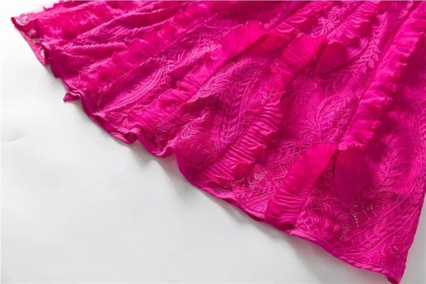 Women's Summer Sleeveless Midi Prom Dress Lace Ruffles Patchwork Party A-Line Party Evening Dresses