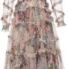 Women's Floral Print Holiday Party Dresses Petal Sleeve Crinkle Irregular Lace Sexy Maxi Dress