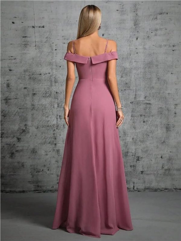 Women's One-Shoulder V-Neck Evening Dress Pleated Chiffon Long Ball Gown Party Formal Wear
