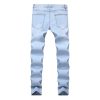 Men's Casual Embroidery Slim Fit Denim Pants Straight Personality Trendy Jeans Ripped Washed Stretch Skinny Trousers (Light