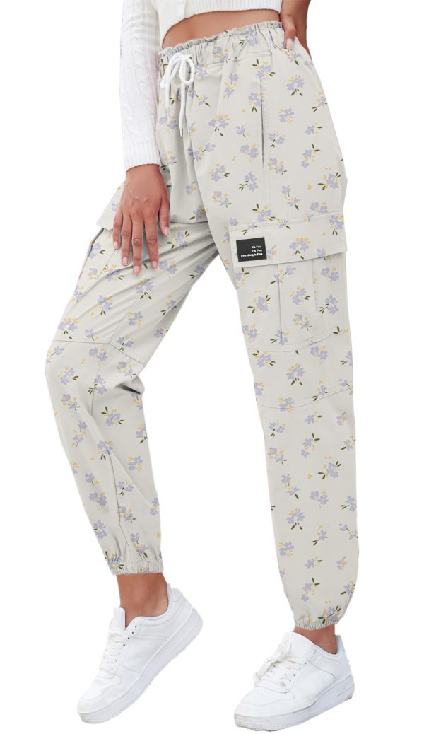 Girls&Womens Printed Cargo Pants Elastic Waist Lightweight Outdoor Jogger Pants, 6 Years - XX-Large