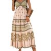 Bohemian Printed Beaded Halter Neck Backless Beach Maxi Dress Vacation Casual Trendy Summer Wear