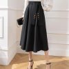 Women Vintage Elegant Big Swing Maxi Skirt High Waist Bandage Belt Cute Umbrella A-Line Long Skirts